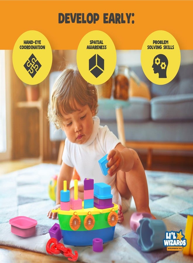 Li'l Wizards Stack A Boat 7 in 1|Nest 'N' Link,Pull Along Toy, Walking, Shape Sorting,Pretend Play|Learning Activity Toy, Multicolor |Birthday Gift for Kids 12 Months & Above|Infant and Preschool Toy - Image 5